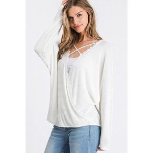 Criss Cross Cage Lace Trimmed Waffle Top NWT